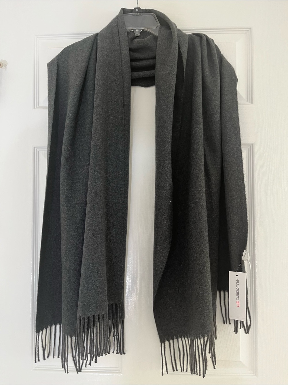 Liz Claiborne Men's Dark Charcoal Gray Two-Tone Fringe Scarf